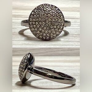 New Designer Signed Nadri Gunmetal Pave Crystal Circle Cluster Ring, Size 7